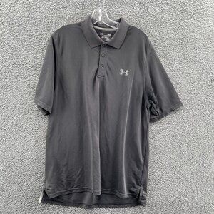 Under Armour Golf Polo Mens Large Gray Loose Heatgear Antler Emblem *